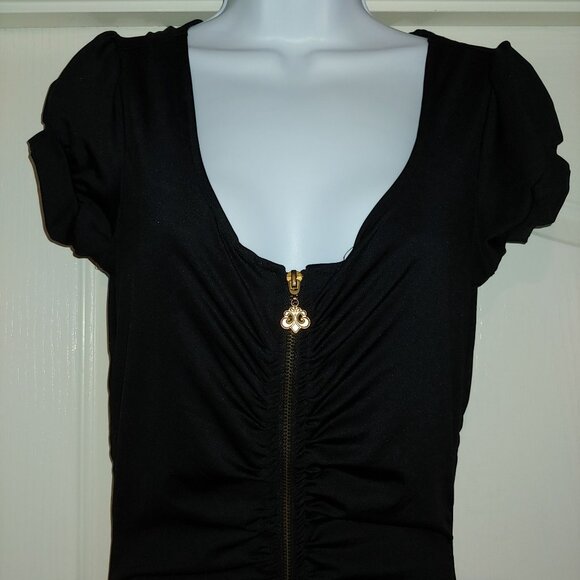 House of Dereon Black Full Zip Short Sleeve Goth Grunge Rocker Chick Dress M - Picture 3 of 12